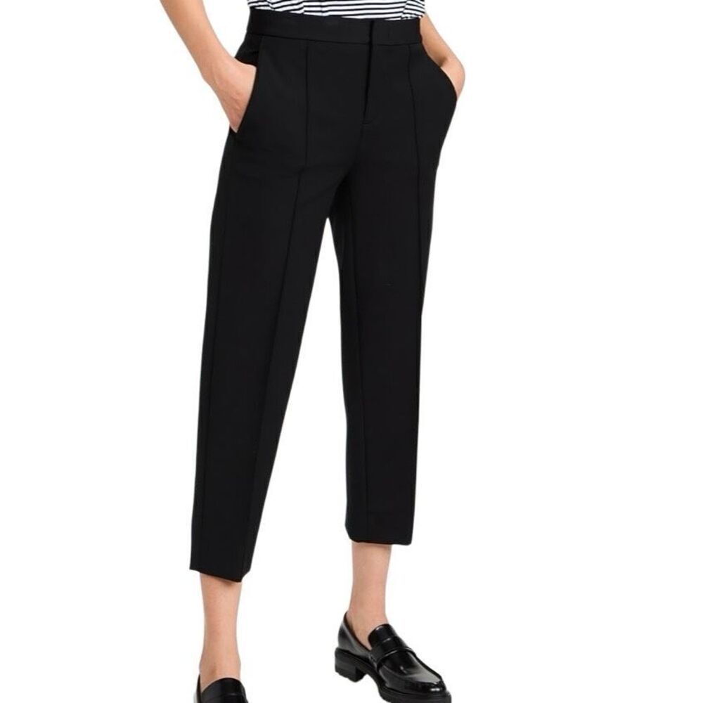 Vince Pintuck Tapered Trouser Pants Cropped Pockets Women 12 Black Office NWT - Picture 1 of 11